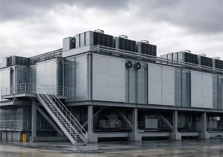 Resistenza estrema Struttura industriale con impianti tecnici esterni in condizioni atmosferiche avverse