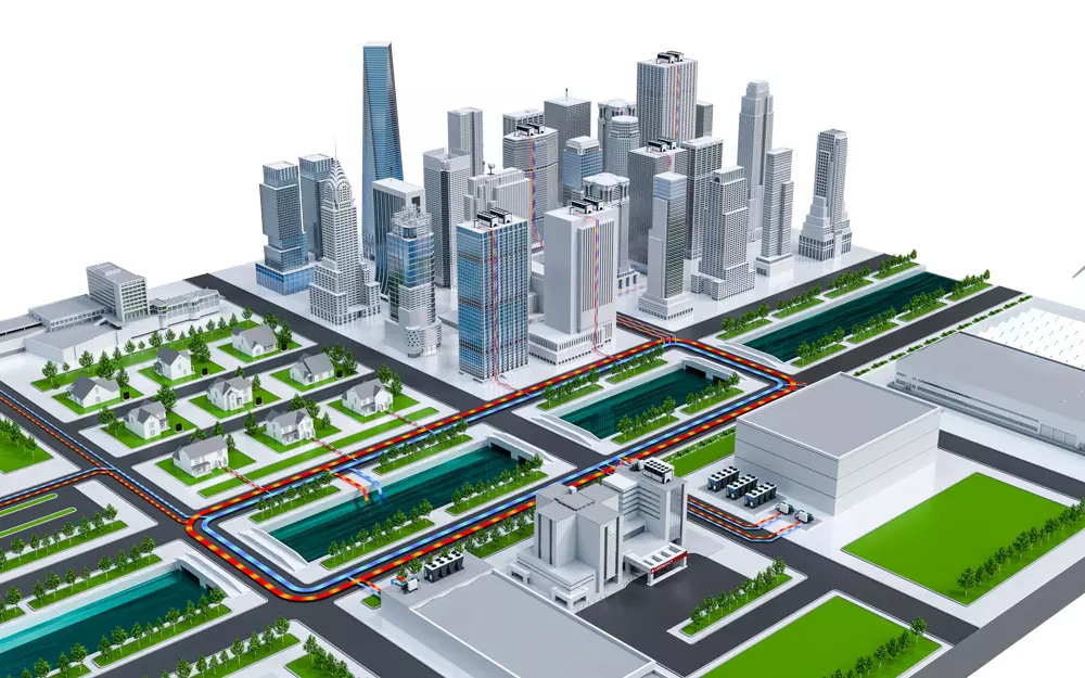 SMART-GRID Modello di smart grid urbana con rete energetica collegata a edifici e data center